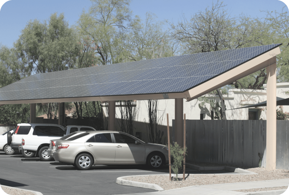 Solar panels installed on a car port