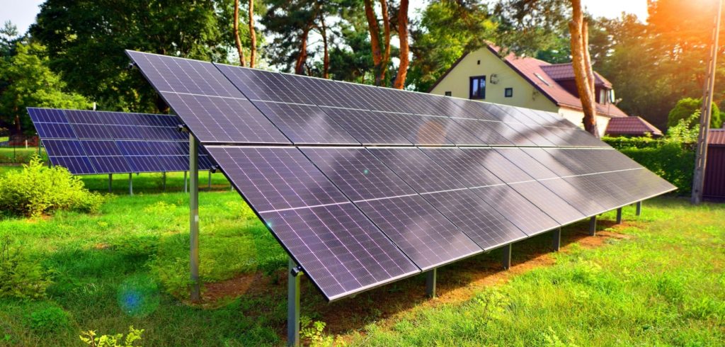 ground mounted solar panels in backyard